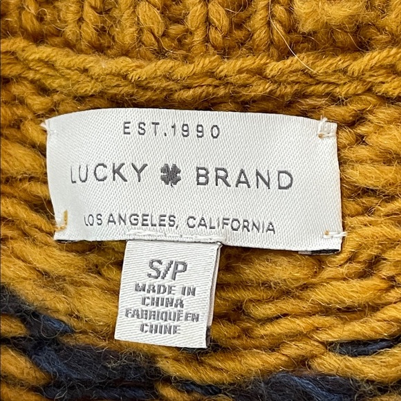 Lucky Brand Nordic Fair Isle Sweater Mustard Wool Blend Pullover S - Picture 4 of 6